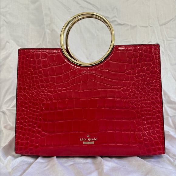 Kate Spade Red Croc-Embossed Sam Tote with Gold Handles - Picture 1 of 5
